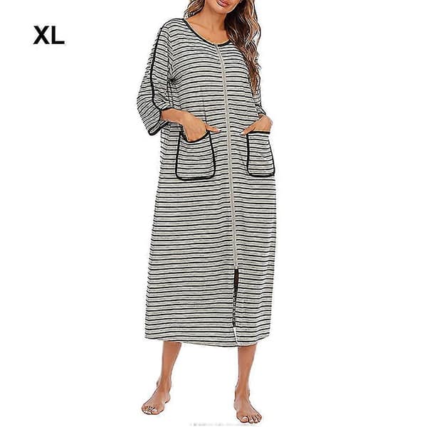 Polyester Dame Natkjole Udskiftningslynlås Efterår Vinter Hjemmekåbe -Sy Grey XL