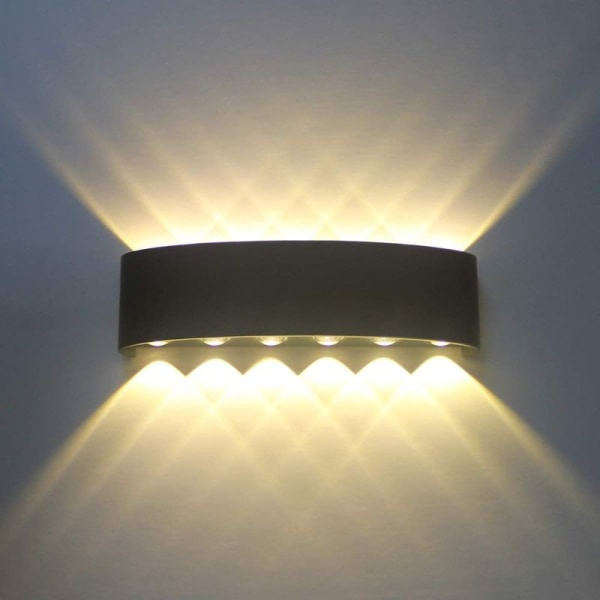 12W LED inomhusvägglampa svart aluminium, modern vägglampa Up Down Spot Lampa för Vardagsrum Sovrum Hall Trappgång (varmvit)