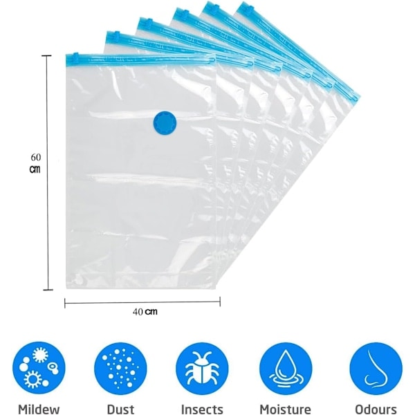 template Vakuumoppbevaringsposer, 6-pakning Vakuumposer klær, for oppbevaring av klær og sengetøy, holder fuktighet unna (60 * 40 CM)
