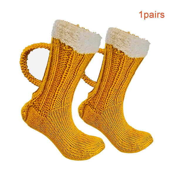 3D-olutlasi-sukat, söpöt, unisex, hauskat, keltaiset, neulotut sukat
