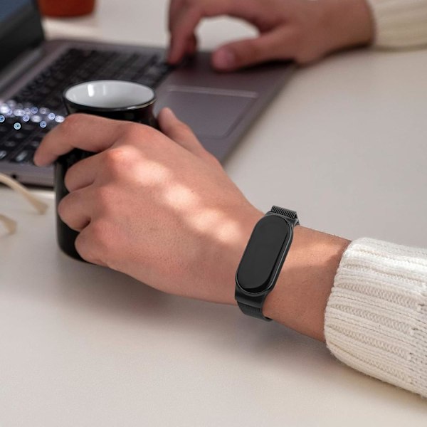 Rem för Xiaomi 8 män kvinnor, metallarmband för Xiaomi Mi Band 8 magnetisk rostfritt stål mesh-rem med stark magnetism Black