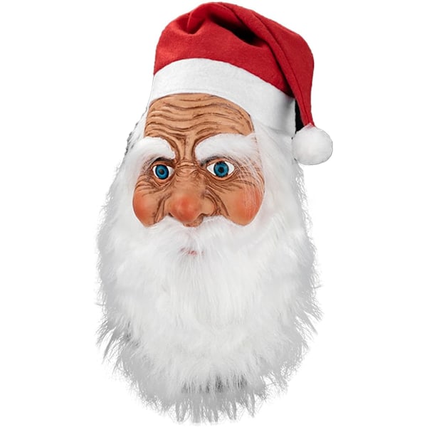 Jultomte Latexmask med skägg och hatt | Realistisk Latex Jultomte Helmask | Nyhet Rolig Simulering Jultomte för Rollspel A