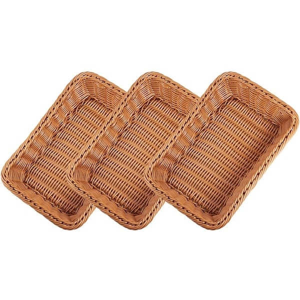 Vevde kurver, sett med 3 polykurver for brødoppbevaring i polykurver for mat, frukt, grønnsaker, servering, restaurant, hjemmekjøkken Brown