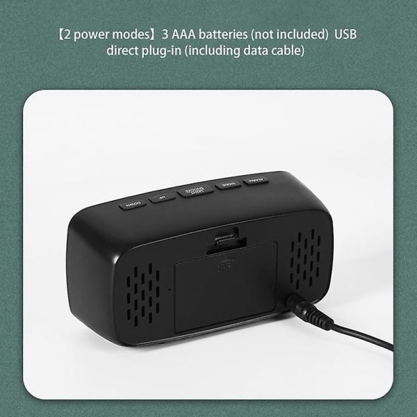 Smart digital sängbordsalarmklocka, grön LED rese-USB-bordsur med 12/24h datum temperatur snooze svart grön