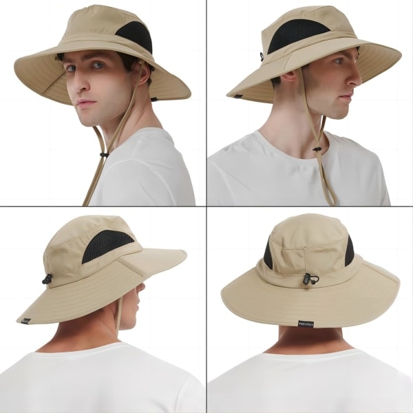 Unisex Solhatt, Vanntett Bredbremmet Bøttehatt Sammenleggbar Boonie Hatt for Fiske Vandring Hage Safari Strand Khaki
