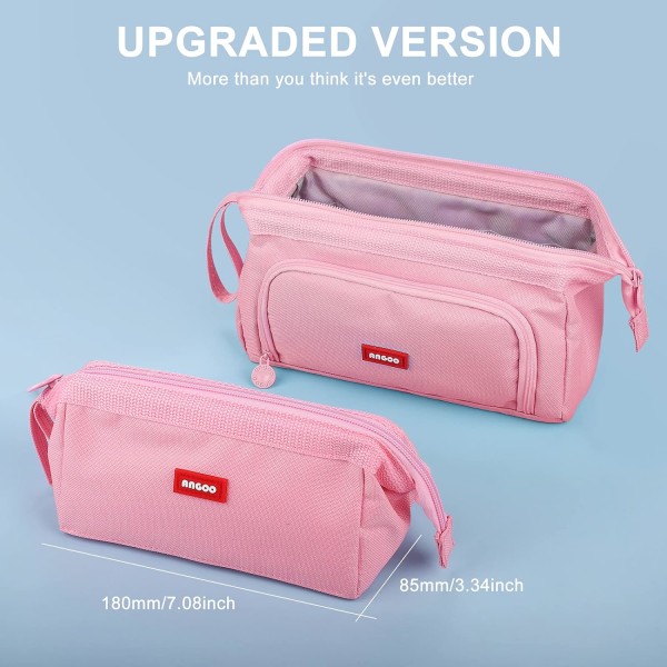 Store Blyantvesker Super Stor Blyantveske Glidelås Jevn Blyantveske Lomme Holder Skriveartikkel Organizer Varig Skole Blyantvesker for Tenåringsjenter Gutter Pink