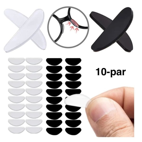 Silikonnäskuddar för glasögon Black 10 pairs
