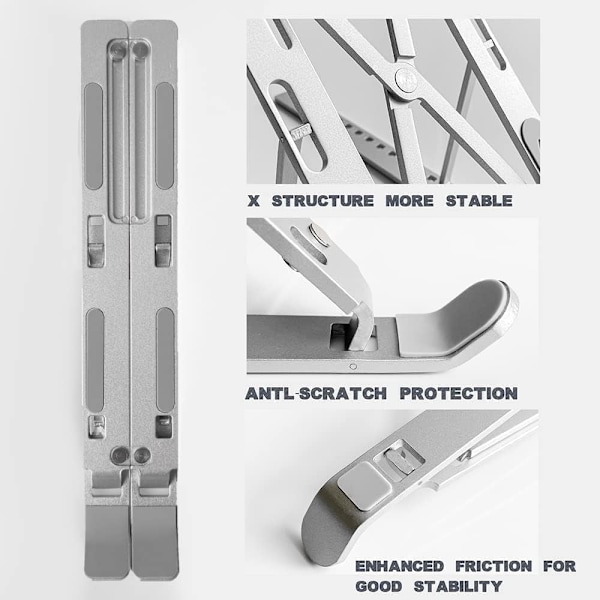 Laptop Stand Bord, Sammenfoldelig Laptop Holder i Aluminiumlegering, 6 Graders Justering