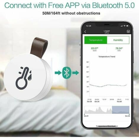 Bluetooth termometer hygrometer, mini trådlös inomhus termo-hygrometer med dataexportfunktion, kompatibel med iOS och Android för vin