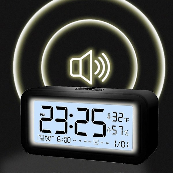 Digital Elektronisk Klocka LED-Display Elektronisk Klocka Stereo Digital Display Snooze Väckarklocka 12/24H Byt Nedräkningstid NUO0430 Black