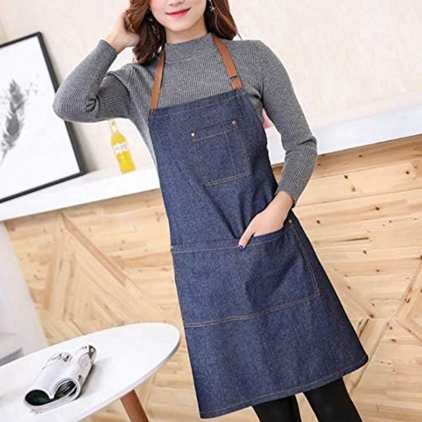 Unisex Denim-esiliinat taskuilla - Säädettävä denim-esiliina 3 taskulla naisille ja miehille keittiöön, ruoanlaittoon, puutarhaan ja ravintolaan