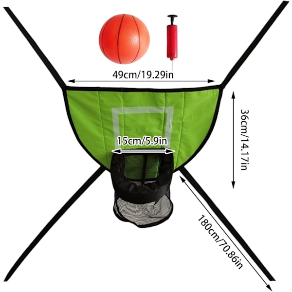 Ilmapallokoripalloteline Trampolinille - Koripallolisävaruste Suljetulla Alueella 1 Mini Ja 1 Sisä- Ja Ulkopeleihin Helppo Asentaa Green