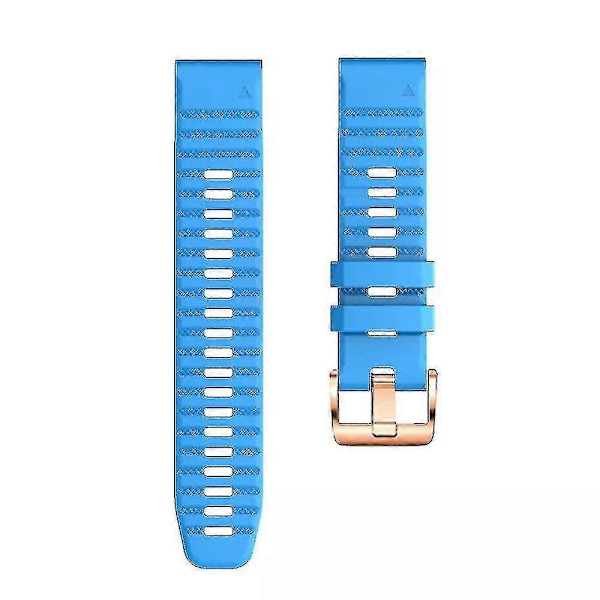 Urremme til Garmin Fenix 7s / 6s Pro / 5s Plus / Instinct 2s, vandrette stribede silikone 20mm rem med rosaguld spænde Blue
