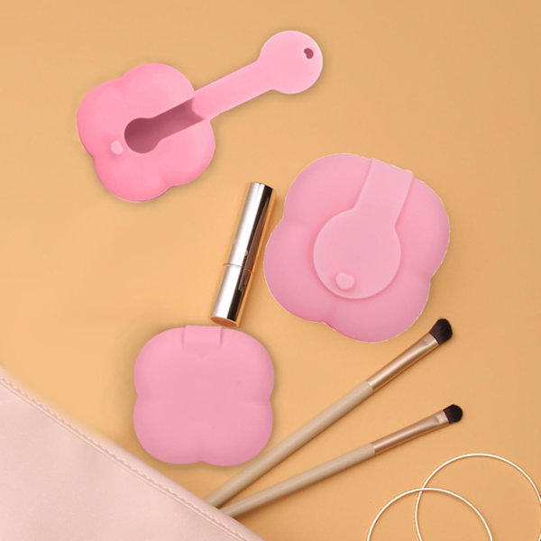 Pölyhöyhenenpidike - Puuvillaisen levyn silikonikotelo, kosmetiikan pölyhöyhenen teline | Meikin pölyhöyhenen annostelija lukolla, pieni säilytyslaatikko Pink