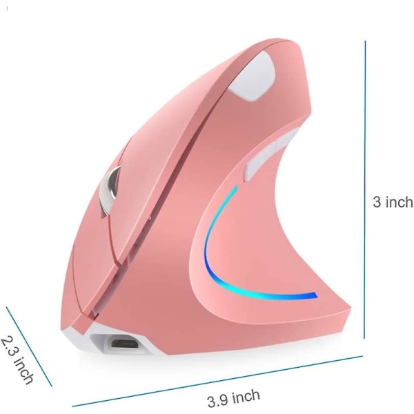 Oikean käden langaton ergonominen ladattava pystysuora hiiri Pink