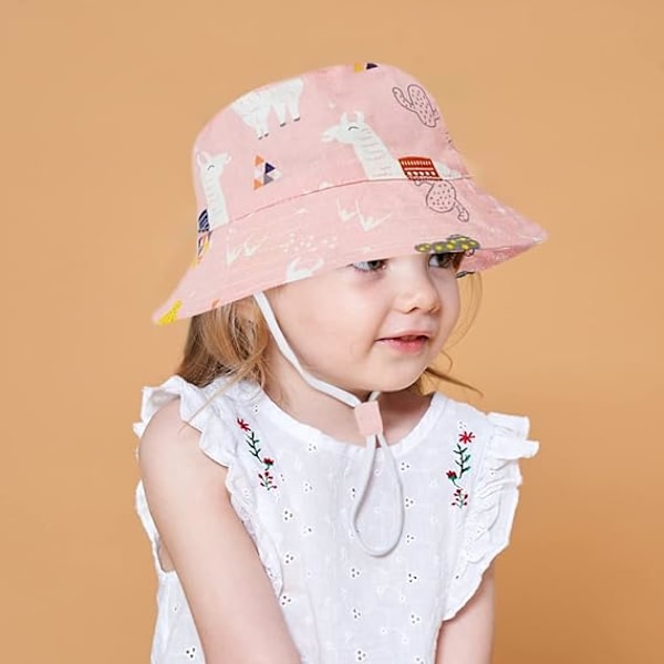 Justerbar solhatt for barn - pustende strandhatt for gutter og jenter Pink Alpaca