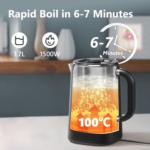1,7L Elektrisk Vattenkokare Temperaturkontroll 45-100 °C, Automatisk Avstängning, Inoxide Vattenkokare Maple, 1500W