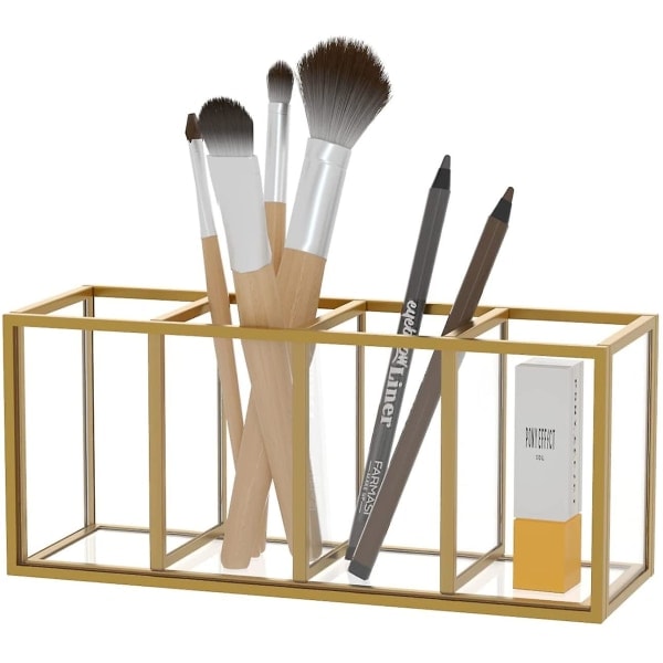 Akryl makeup børsteholder organizer, 1 gylden makeup børsteholder, guld