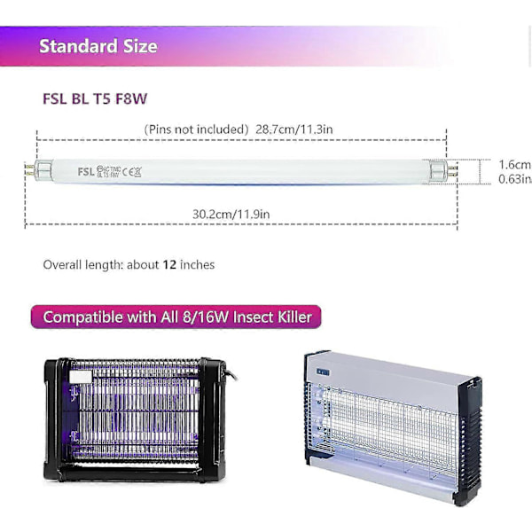 2-pak FSL BL T8 F15W Fluesnapper-erstatningslamper - 17 tommers UV-rør for 15/30 W Fluesnapper / Insektfelle T5