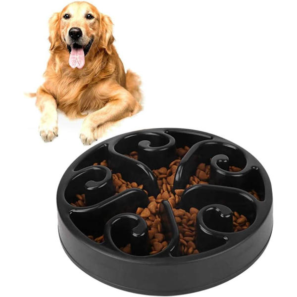 1 st Slowmatningskål för Hund, Långsam Ätningsskål för Mellanhundar, Rolig Pussel Slow Feed Halksäker Interaktiv Blo Black