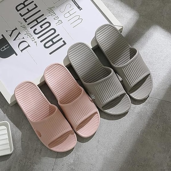 Badeslippers, slippers til kvinder badeværelse eller indendørs brug, skridsikre (grå) 7.5-8.5