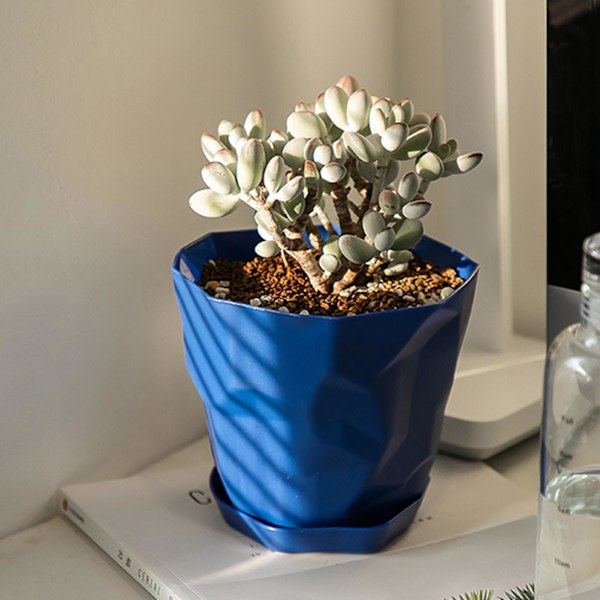 Blomkruka Hållbar Stabil Dekorativ Ventilerande Suckulenter Plantskola Trädgårdskruka med Bricka för Hemmet Blue M