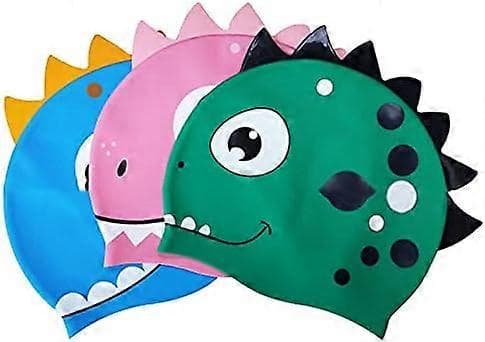 Silikonebadehætte til børn - Dinosaurdesign, fleksibel solbeskyttende badehætte til drenge og piger, grøn