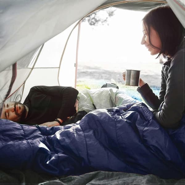 Sovepose med hette, 3-sesongs vanntett varm lett rektangulær konvolutt campingsovepose for voksne camping Navy Blue