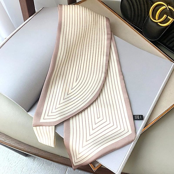 Liten Sidenhalsduk Dam Sjalar Omslag Lyxmärke Kontor Hår Hals Hijabs Foulard Hijab Randiga Tryckta Scarves Damer Khaki