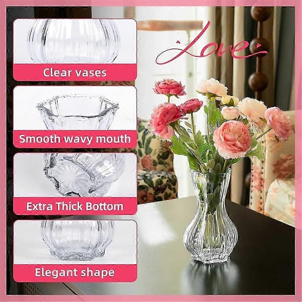 Vaser för blommor, 2-pack glasvas, räfflade vaser för heminredning, vardagsrum, bröllop, bordsdekoration