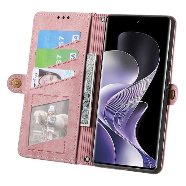 Väska med blixtlås för TCL 50 Pro Nxtpaper 5G - Geometriska linjer i läder - Rosa Multicolor Pink