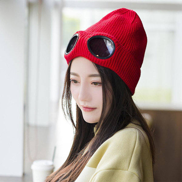 Hatt for menn og kvinner CP Strikket lue Ull Vinterhatt Solbriller Punk Caps Wine Red