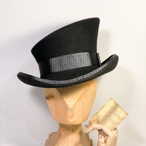 Asymmetrisk Tophat i Uld - Dame, Herre, Unisex - Steam Punk Hat - Tophat med Modebånd - Dekorativ Hat til Mænd - yu Black One Size
