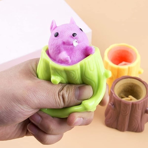 2 st. barnleksaker stressreducerande trästubbe gummifidgetleksak ekorrleksak stressreducerande för barn och vuxna