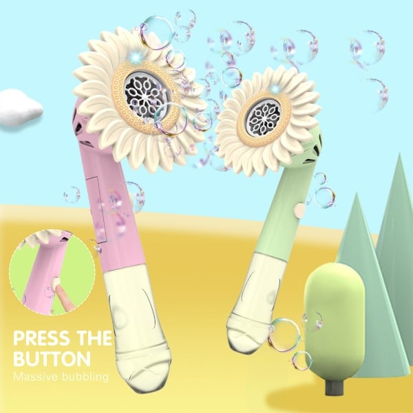 Bubbelmaskin Solrosform Handhållen Med Ljus För Småbarn Utomhus Green