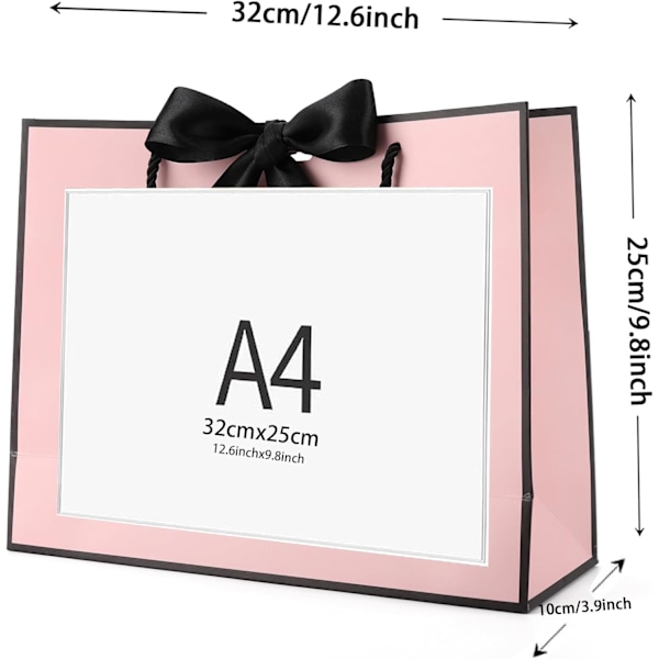 Presentpåsar för presenter, presentpåsar i papper med rosettband, presentpåsar för bröllop, brudtärnor, födelsedag, fest, firande, 12,6 x 9,8 x 3,9 tum Pink-Black ribbon