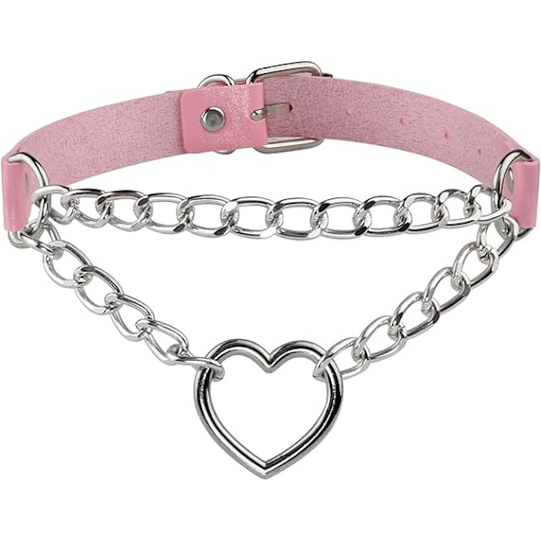 Punk Goth PU Läder Choker Halsband med Hjärthänge Berlocker Choker för Kvinnor Män C