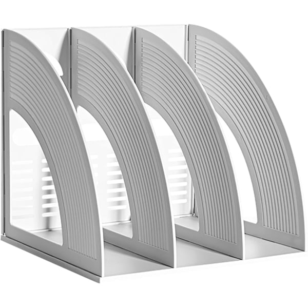 Skrivebordsmapper, Åpen Magasinholder i Plast, Fildeler, Dokumentstativ, Visnings- og Oppbevaringsboks Light Grey-3 Compartment