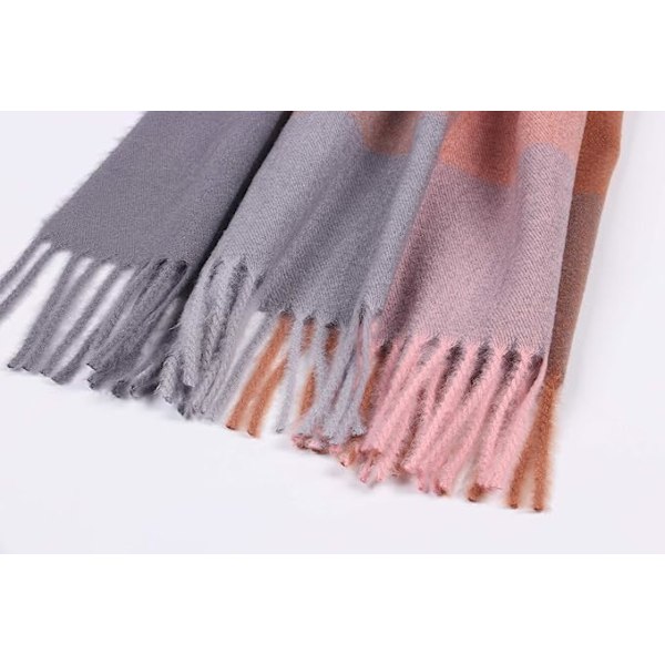 Myk Kvinner Cashmere Ull Sjal Stor Pashmina Sjal og Wrap Varmt Stjål Teppe Grey&pink