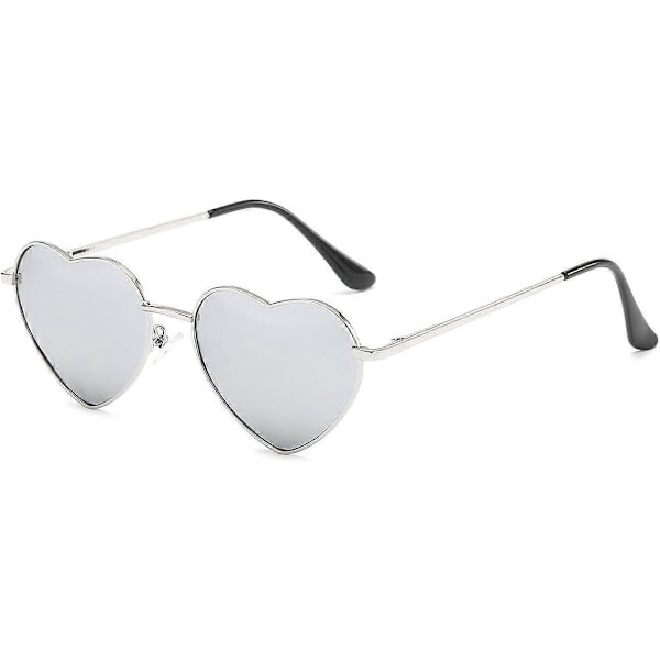 SDIGV Polariserede Hjerte Solbriller til Kvinder, Moderigtig Dejlig Stil Metalramme UV400 Beskyttelseslinse Silver Silver Mirror