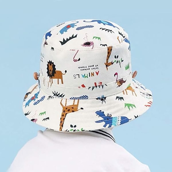 Justerbar solhatt for barn - pustende strandhatt for gutter og jenter Lion White