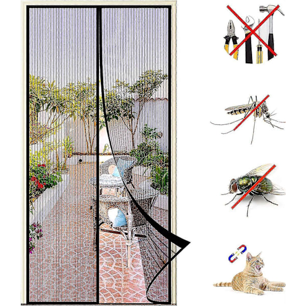 Magnetisk Dør- og Vindue Myggenet 120x210cm, Selvklæbende Mesh Kryptering Myggenet, Anti Myg Magnetisk Gardin Automatisk Lukning, Ingen Boring