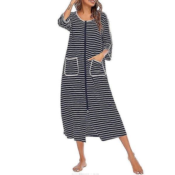 Polyester Dame Natkjole Udskiftningslynlås Efterår Vinter Hjemmekåbe -Sy Dark Blue S