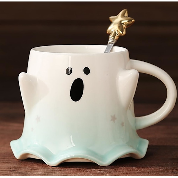 Tekopp, Keramik 11oz Halloween Kaffeemugg med Lock - Vänlig Spöke