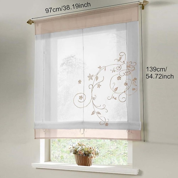 Flora Sheer Romerske Gardiner Løftelige Broderet Vinduebehandling Gardin Organza Panel