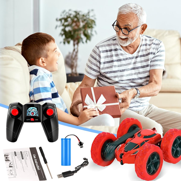 Fjernstyret Stuntbil RC Biler 2.4Ghz Dobbeltsidet 360° Roterende RC Crawler 4WD Off Road Drift Legetøj til Drenge og Piger Rød