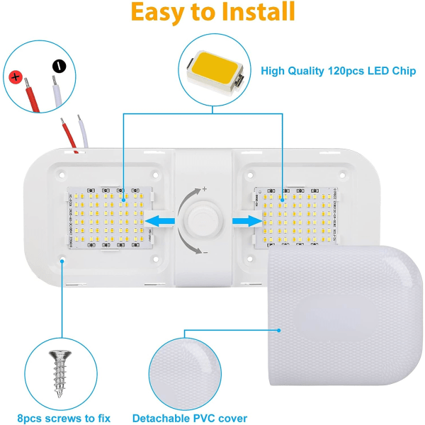 12V LED Caravan interiörbelysning, dimbar husbil tak LED-lampor med On/Off Dome Light 3 färger med rattbrytare för RV Camper