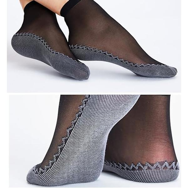 Dam 12 par Silkeslen Anti-Slip Bomullssula Sheer Ankle High Strumpbyxor Strumpor Förstärkt Tå, Sheer Ankle Nylon Popstrumpor 6 Pairs Black & 6 Pairs Beige 4-9