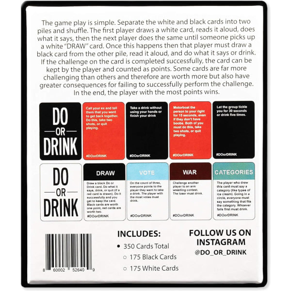Do or Drink - Drikkespillkort for voksne - Morsomme spill for spillkvelder og fester, bursdagsgave og utdrikningslagspill