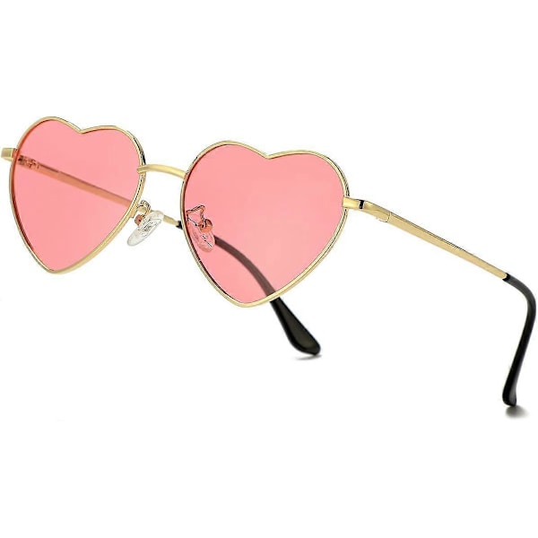 SDIGV Polariserade hjärtformade solglasögon för kvinnor, moderiktig söt stil, metallram, UV400-skydd Gold Pink